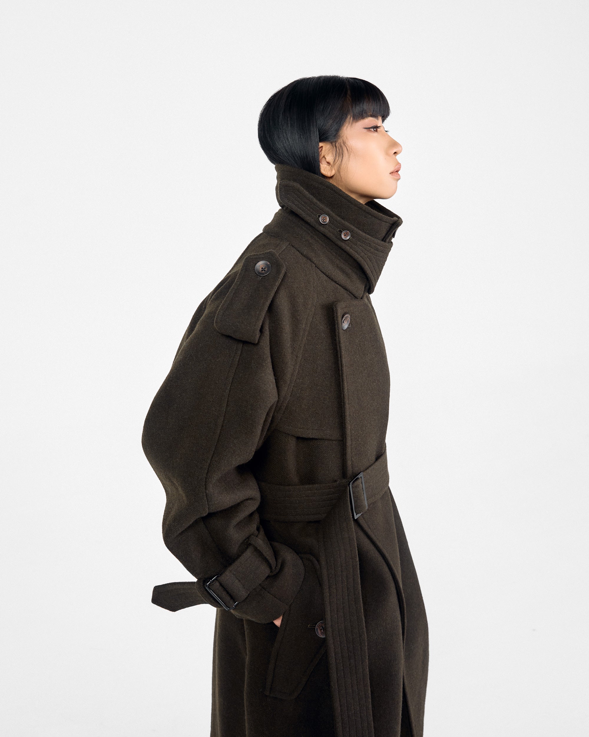 ROSEN Nara Trench Coat in Wool Melton