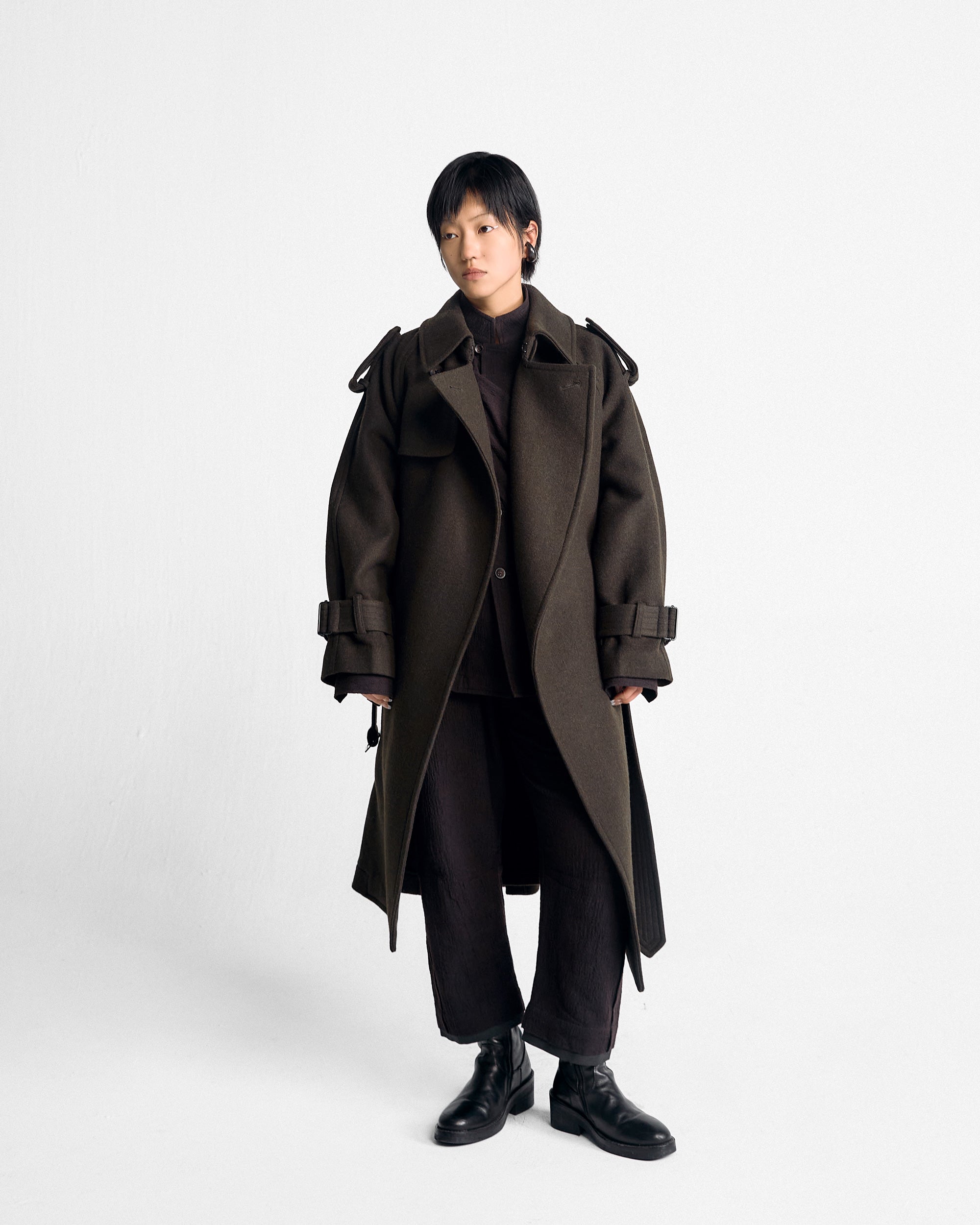 ROSEN Nara Trench Coat in Wool Melton