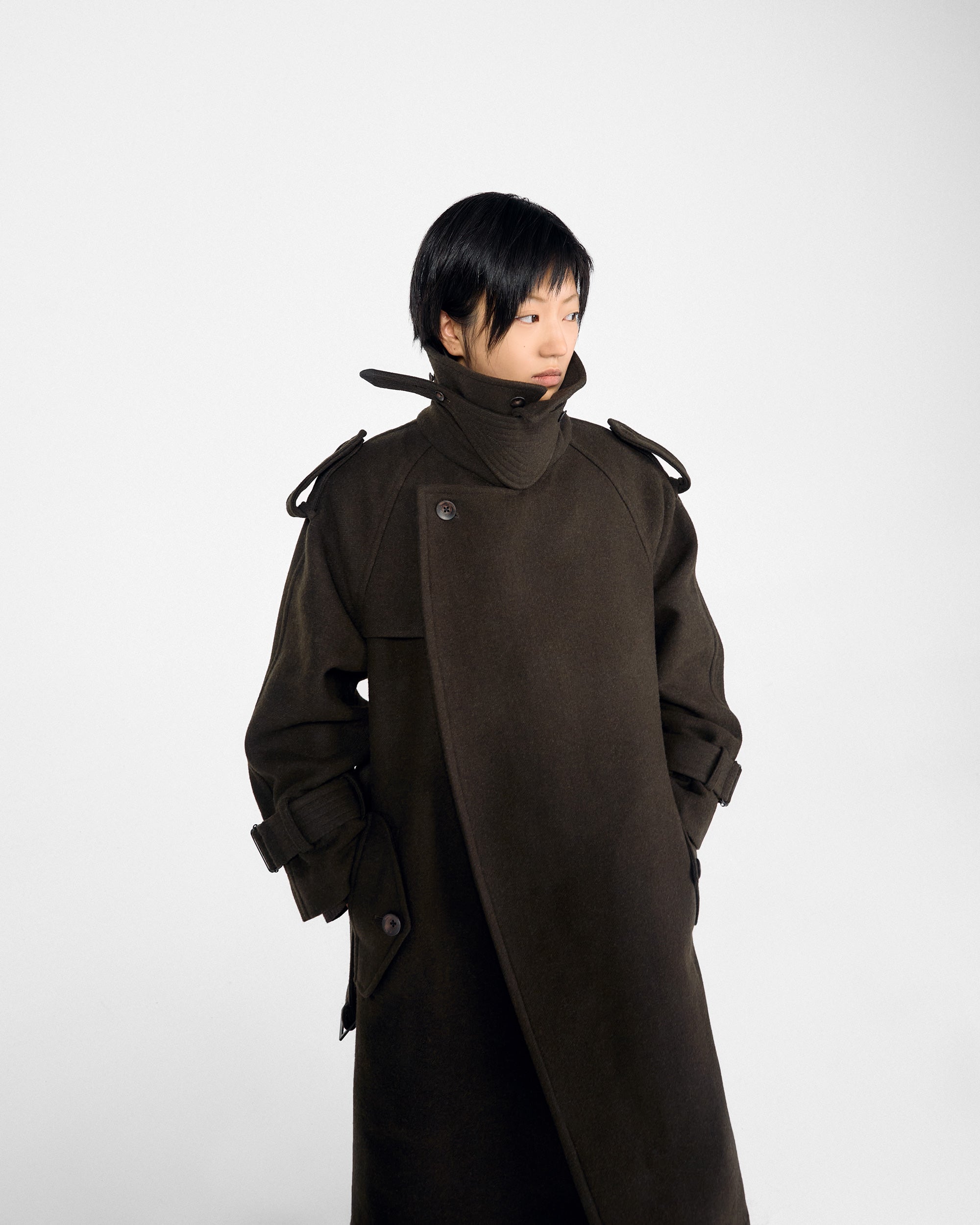 ROSEN Nara Trench Coat in Wool Melton