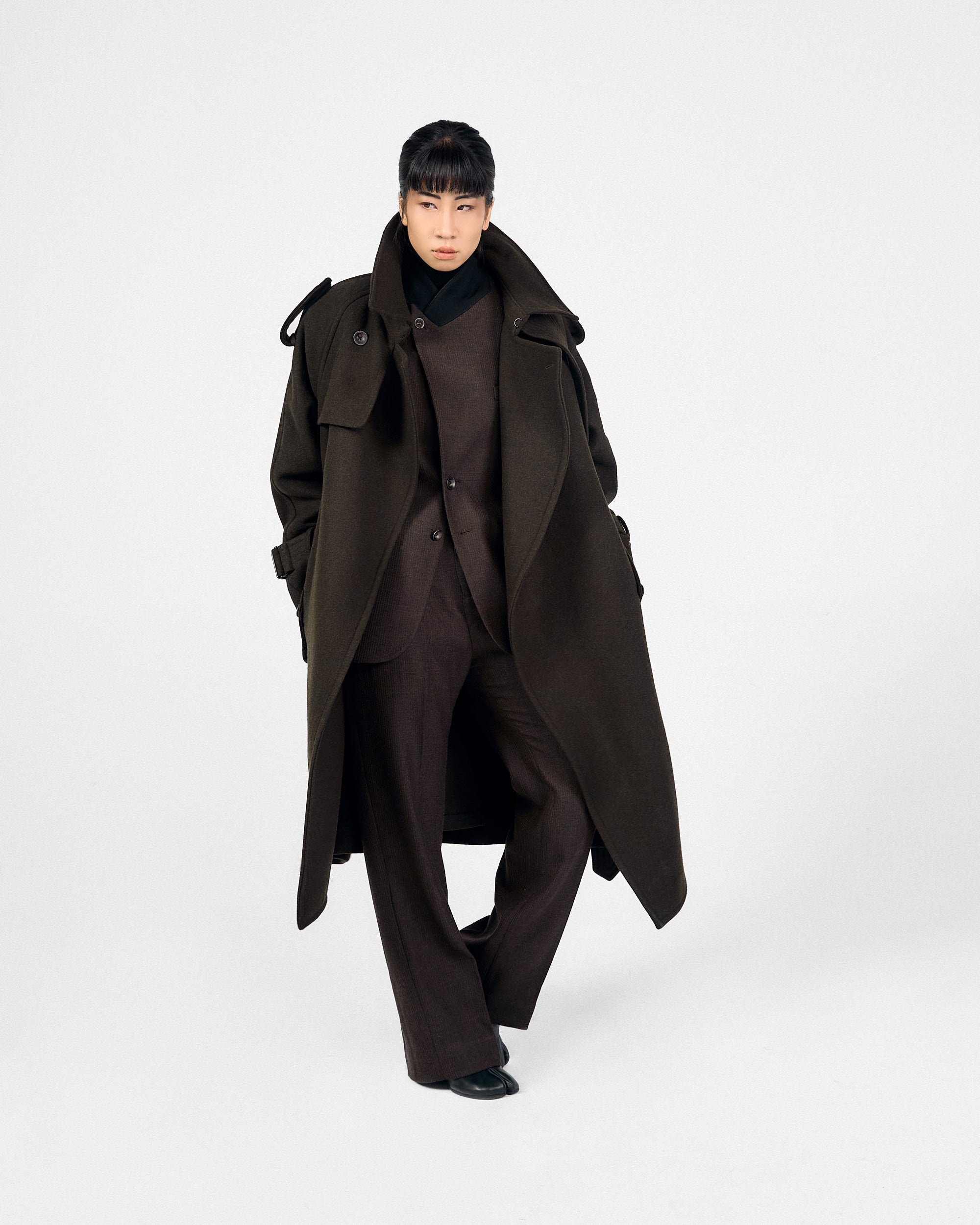 ROSEN Nara Trench Coat in Wool Melton