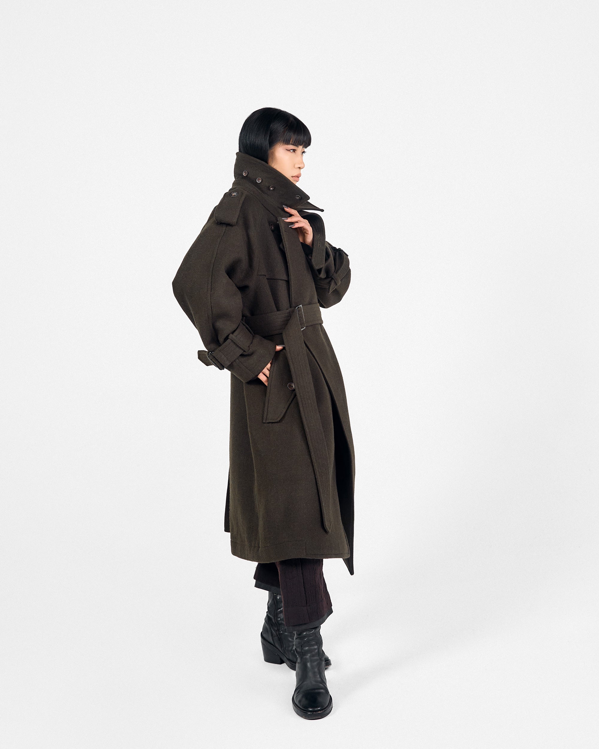 ROSEN Nara Trench Coat in Wool Melton