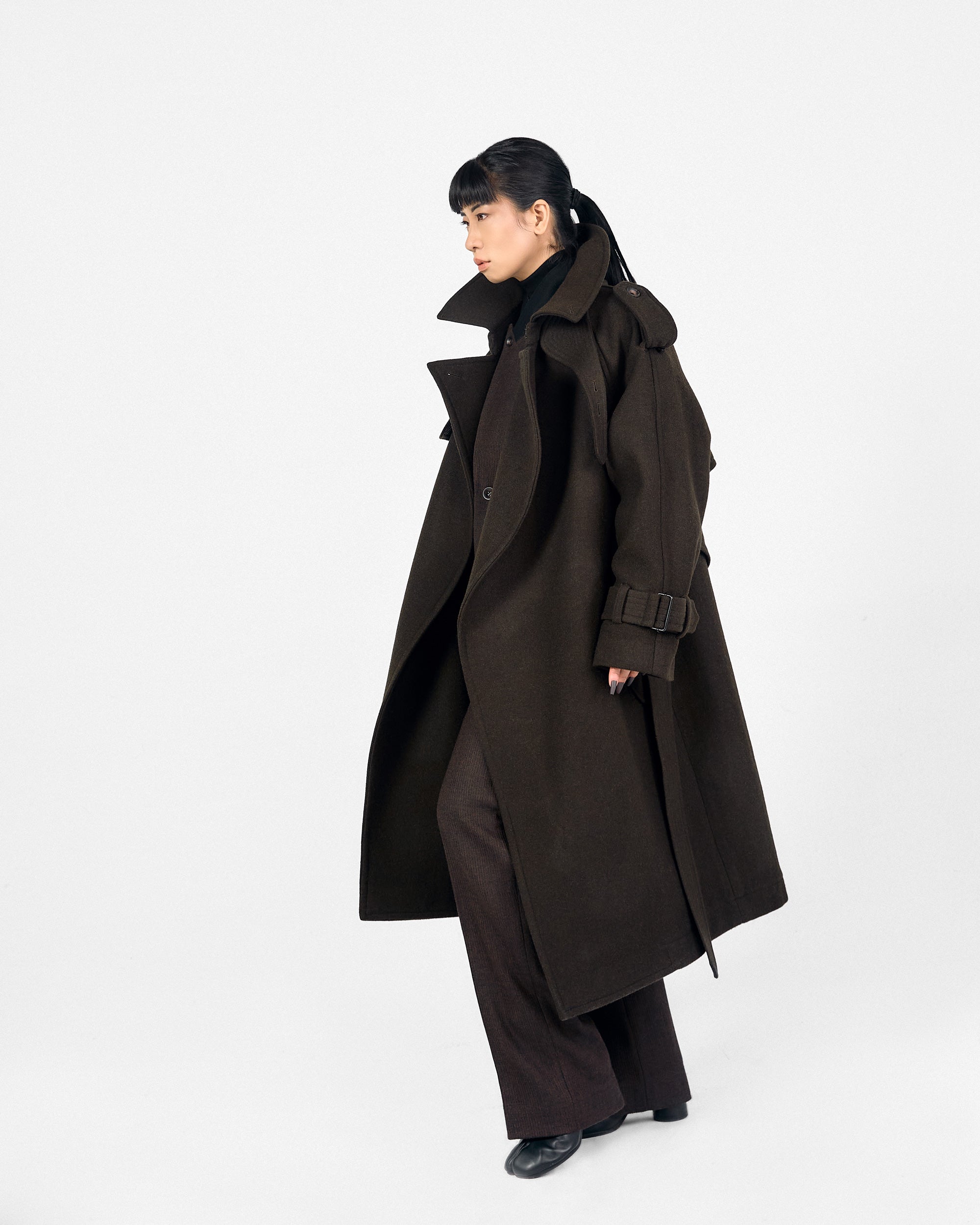 ROSEN Nara Trench Coat in Wool Melton