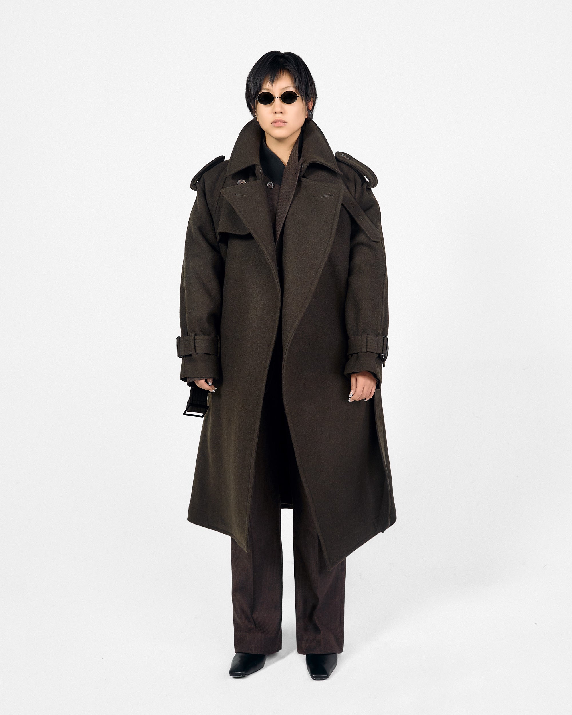 ROSEN Nara Trench Coat in Wool Melton