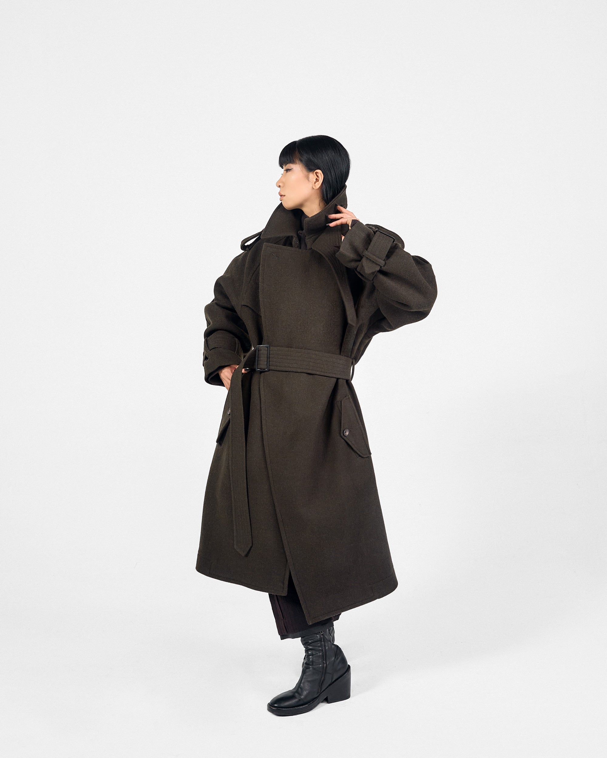 ROSEN Nara Trench Coat in Wool Melton