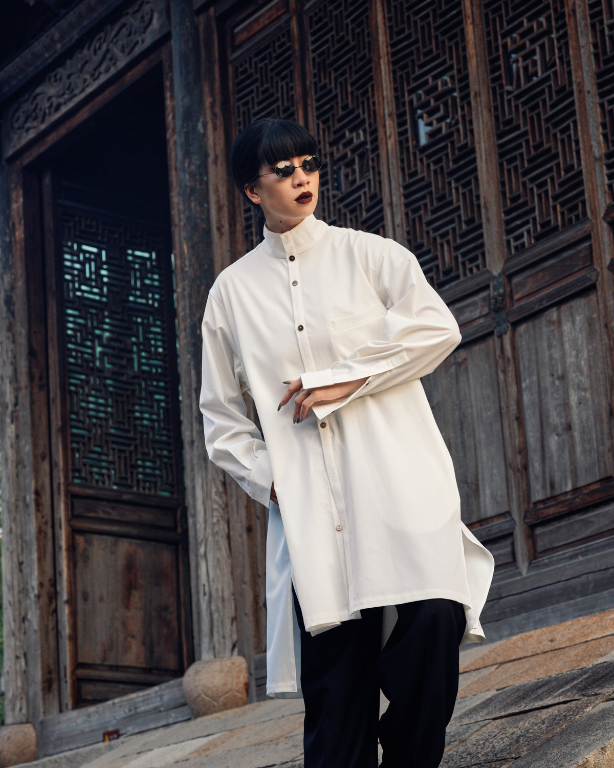ROSEN Planck Tunic Shirt in Wool Twill