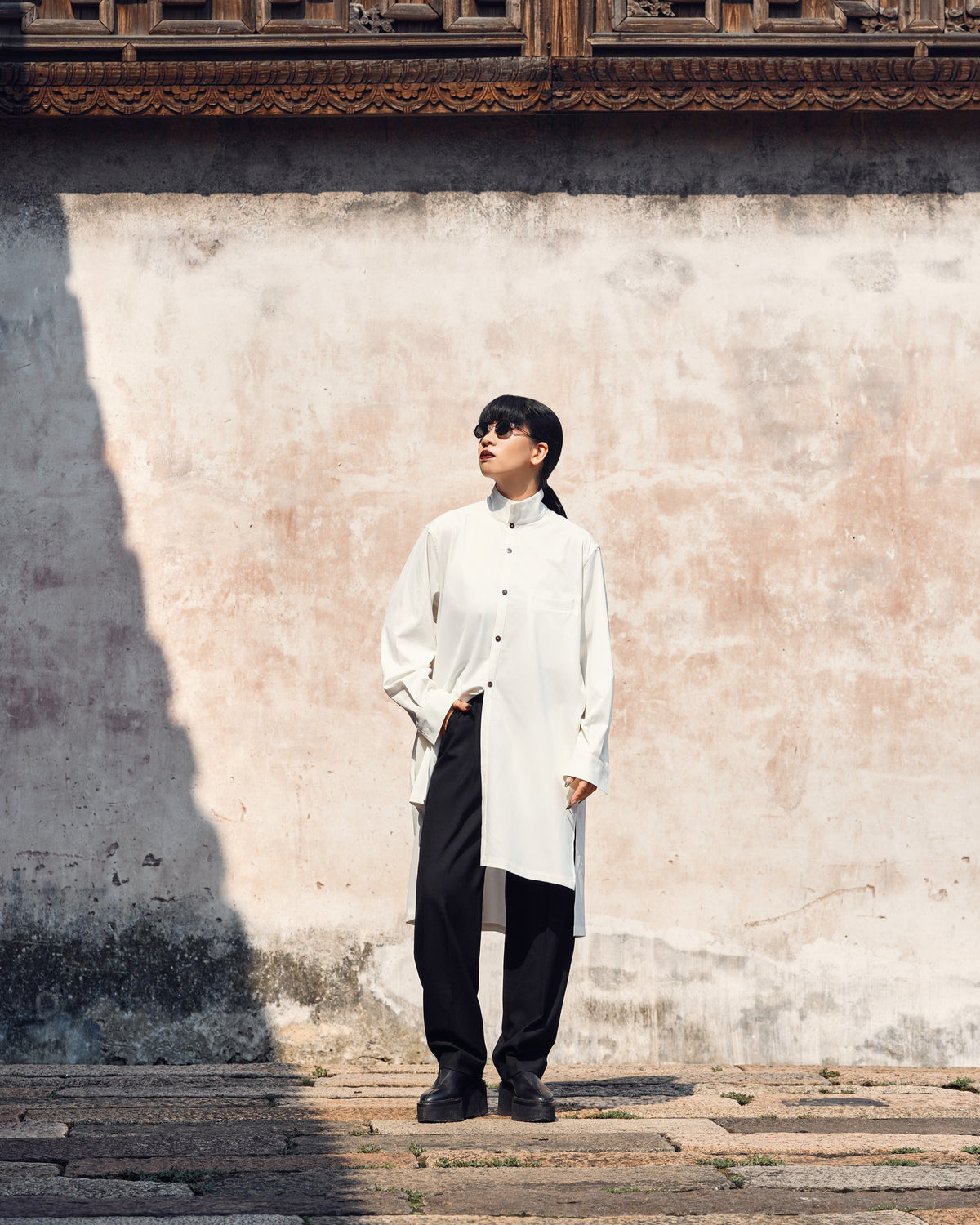 ROSEN Planck Tunic Shirt in Wool Twill