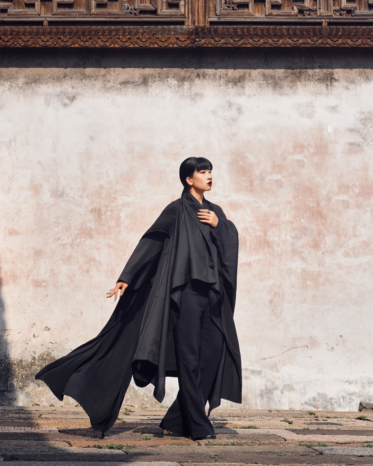ROSEN Zhen Wrap Coat in Silk Wool