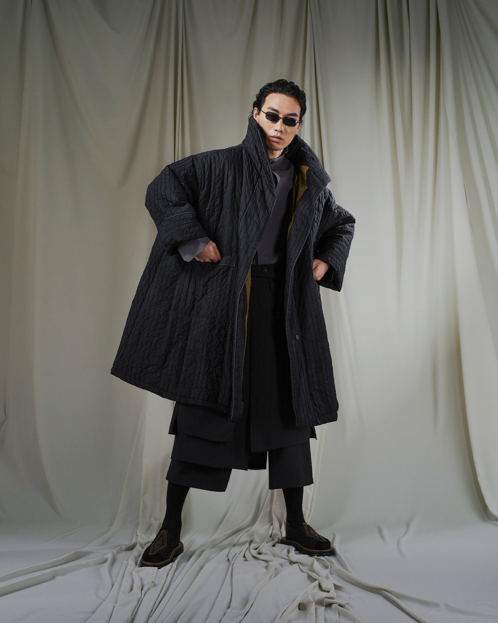 ROSEN Euclid Padded Coat in Pleated Cotton