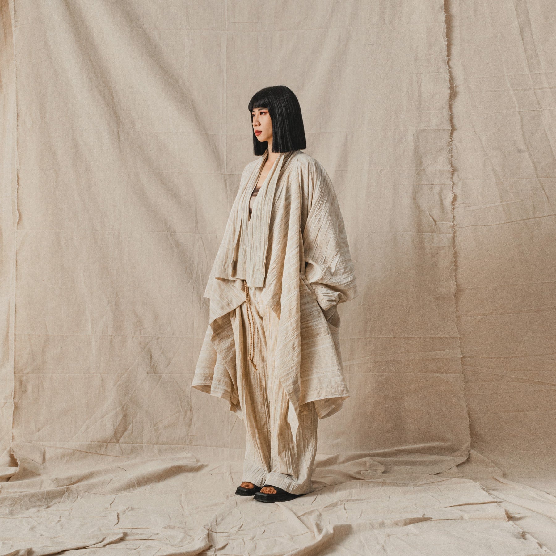 ROSEN O-Ren Coat in Pleated Cotton