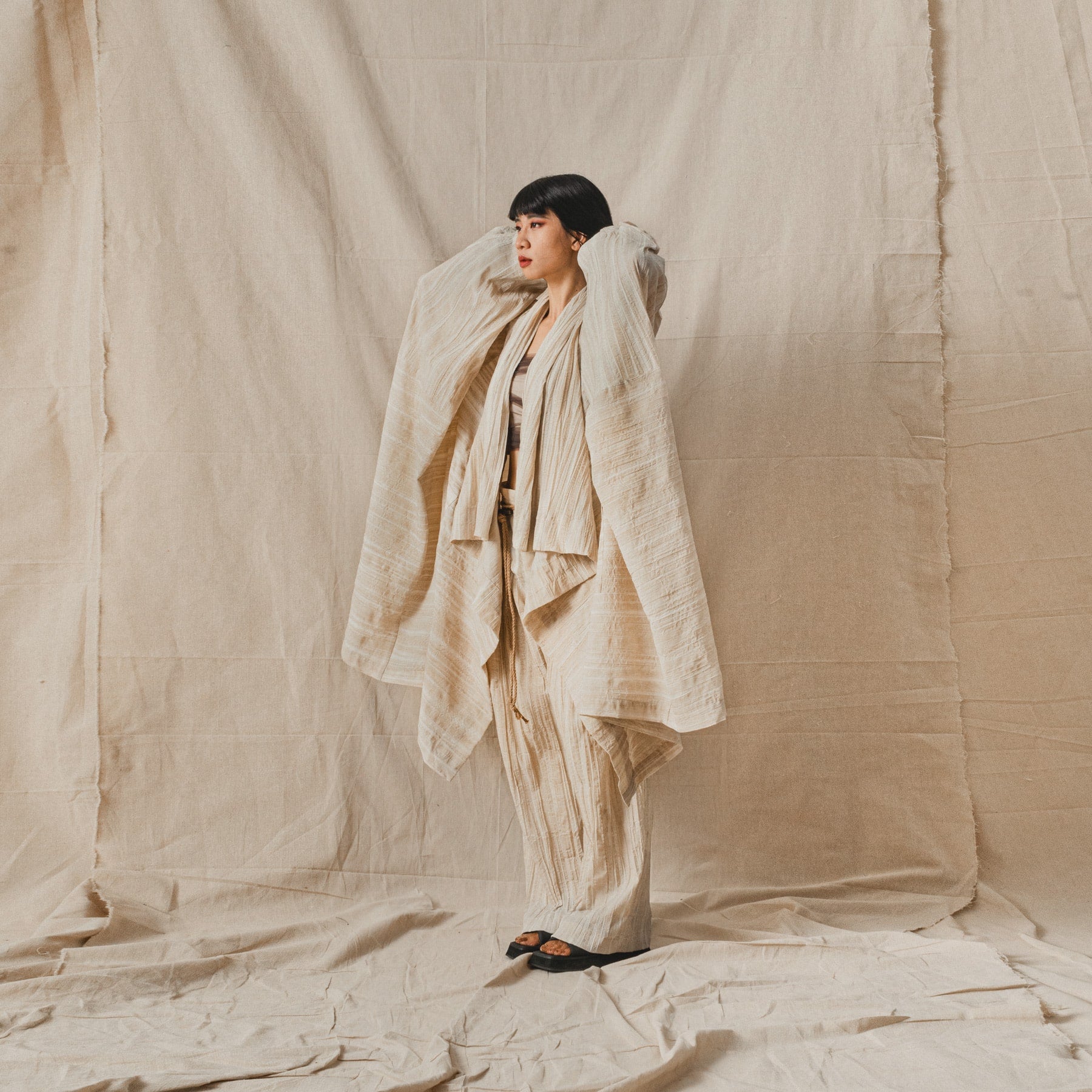 ROSEN O-Ren Coat in Pleated Cotton