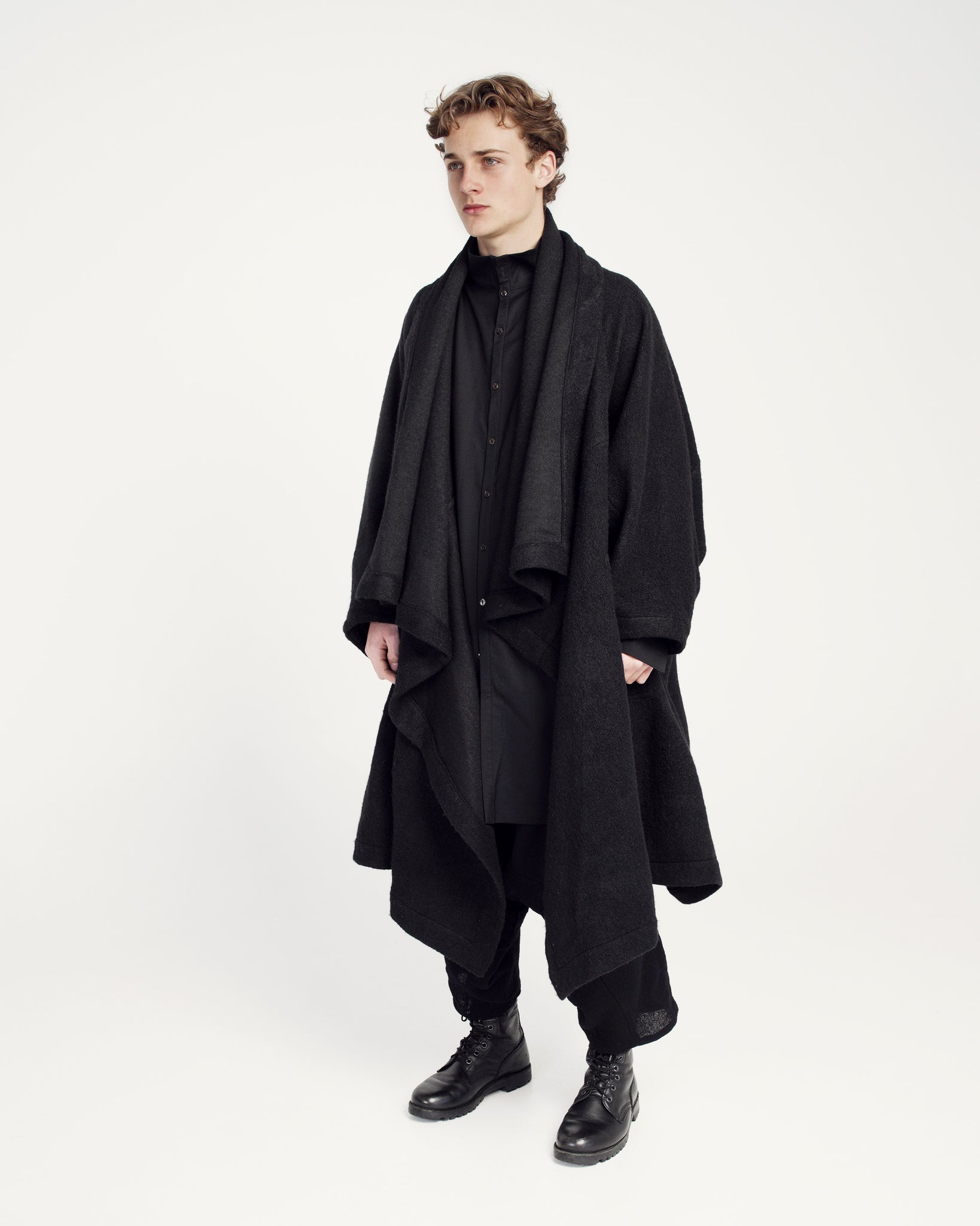 ROSEN Classics O-Ren Coat in Black Boiled Wool