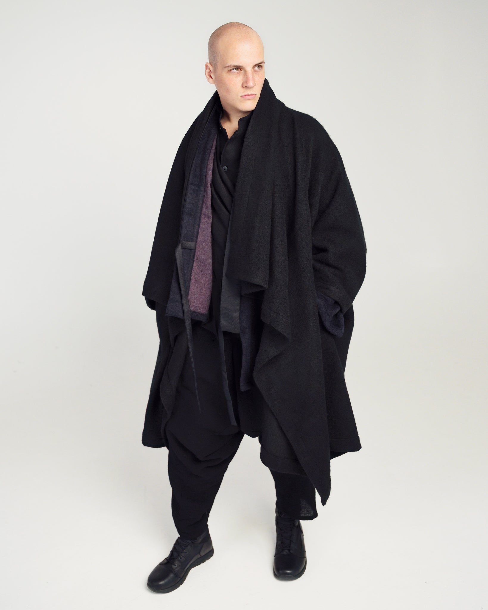 ROSEN Classics O-Ren Coat in Black Boiled Wool